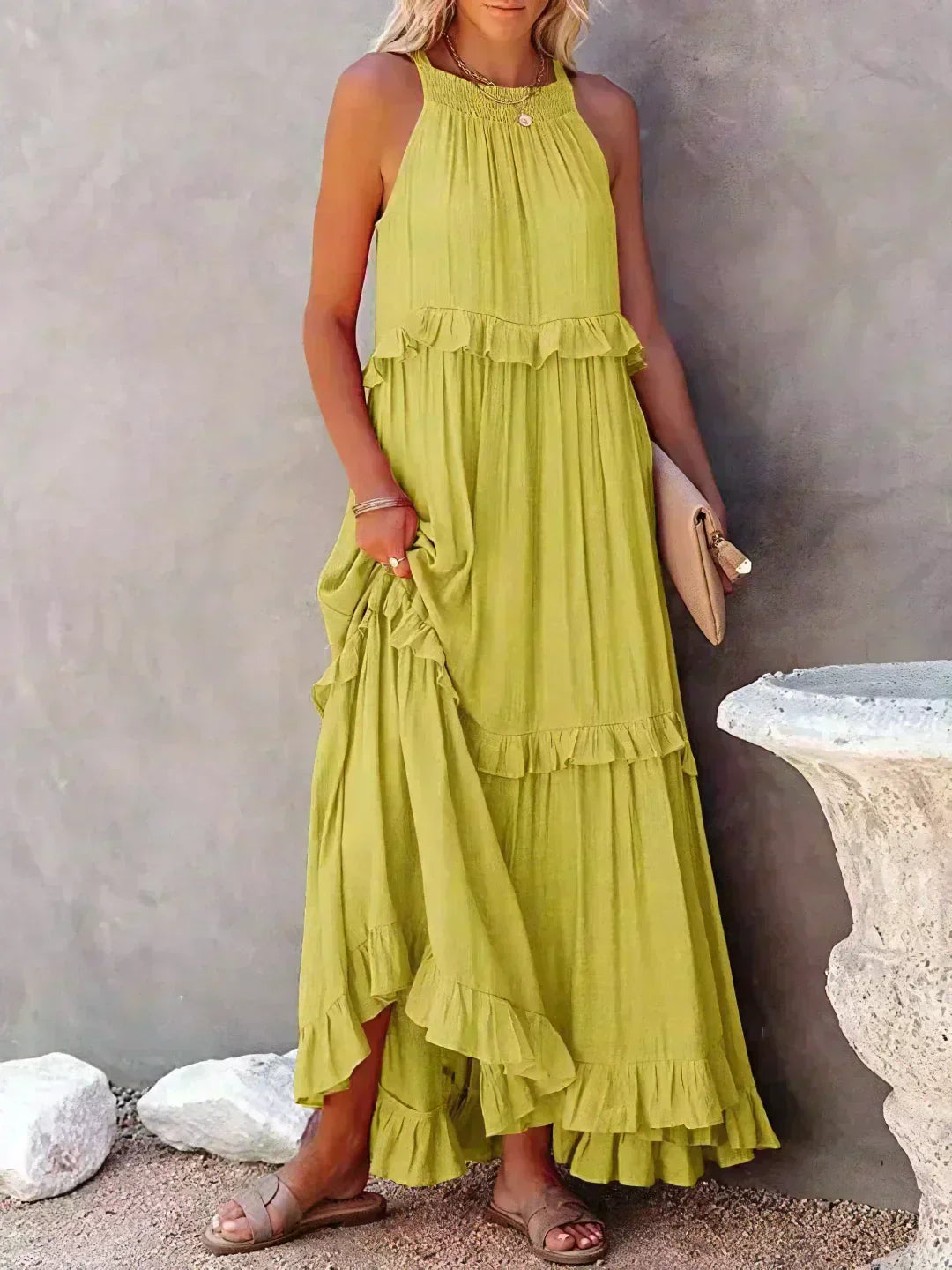 Anita - Elegante vestido sin mangas con volantes