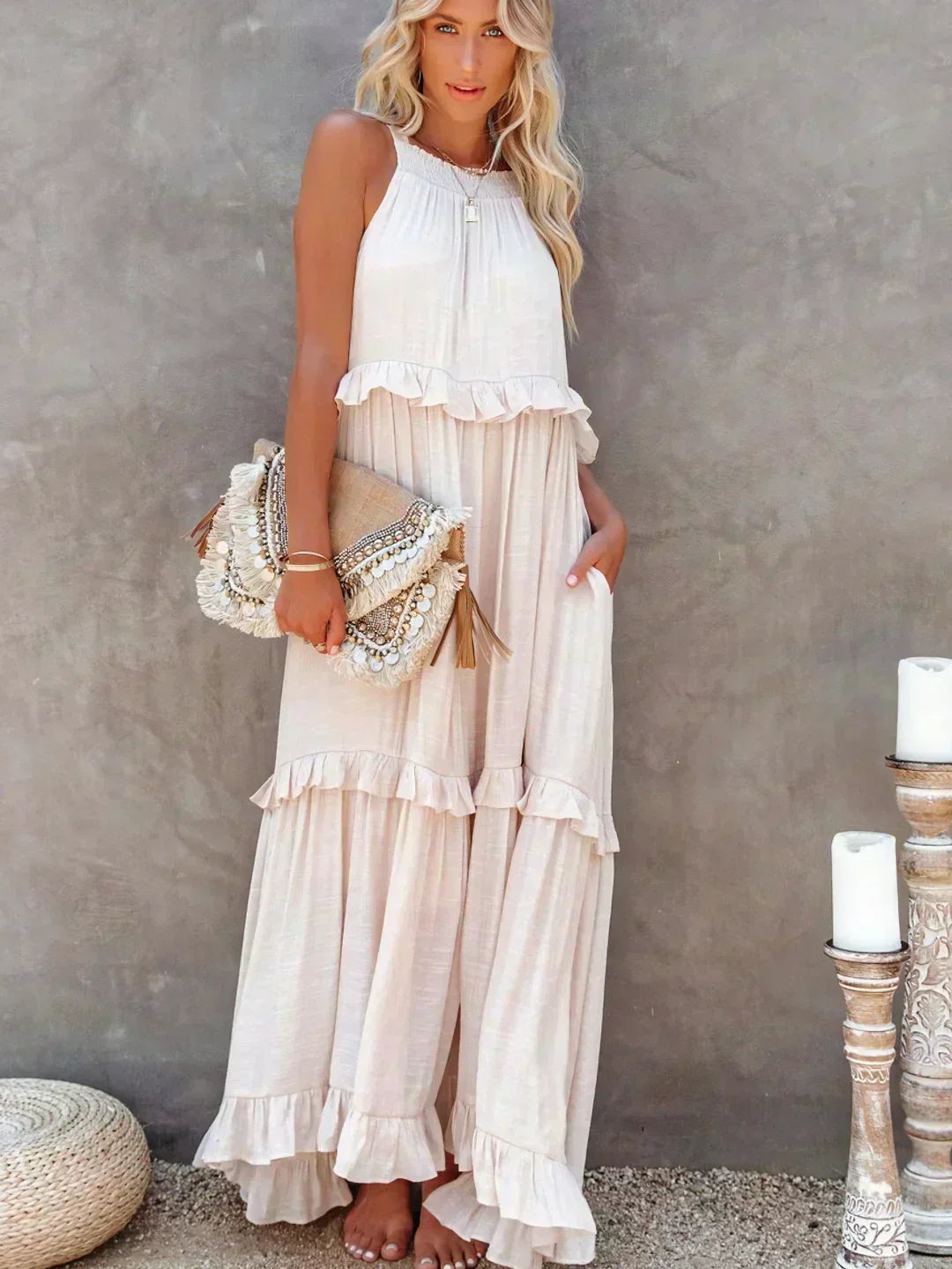 Anita - Elegante vestido sin mangas con volantes