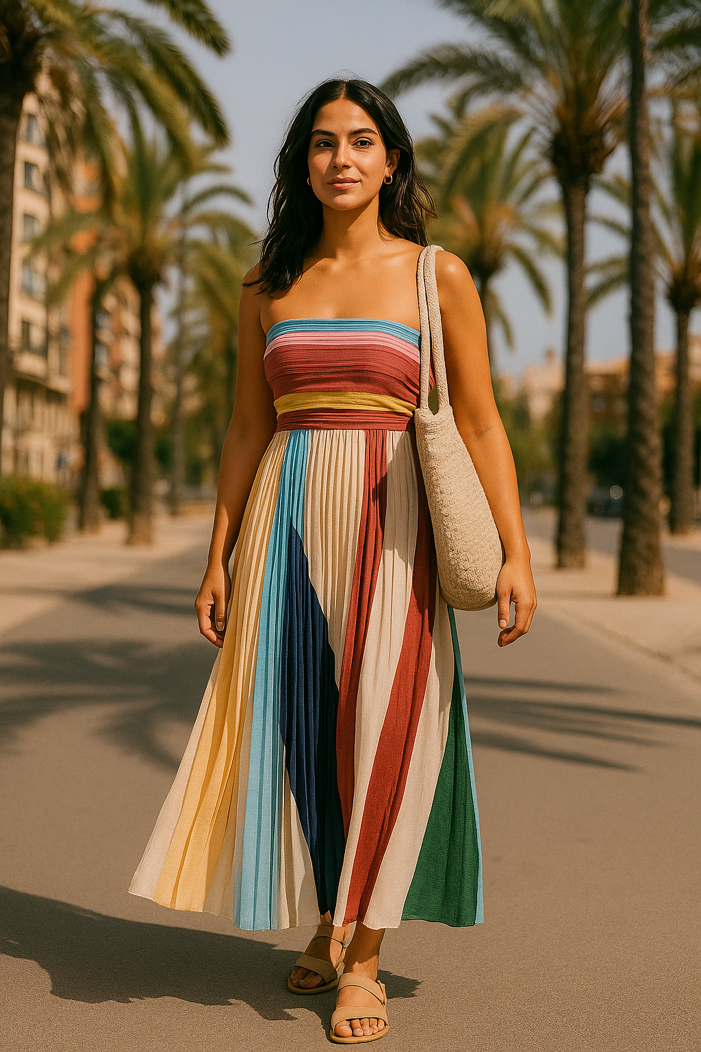María - Vestido largo sin tirantes multicolor