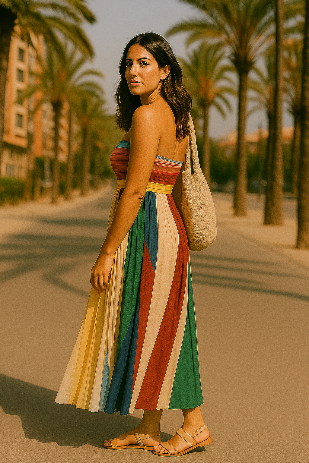 María - Vestido largo sin tirantes multicolor