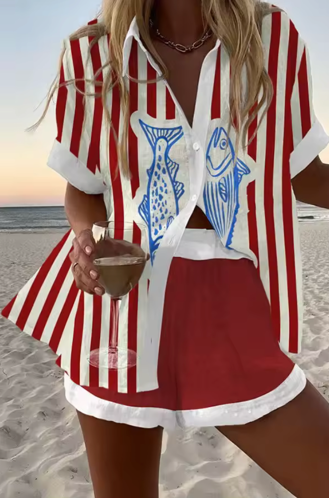 Sara - Conjunto Corto de Lino Estampado Cabra
