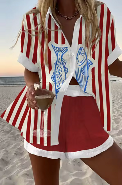 Sara - Conjunto Corto de Lino Estampado Cabra