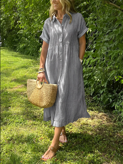 Coco - Vestido camisero a rayas con bolsillos