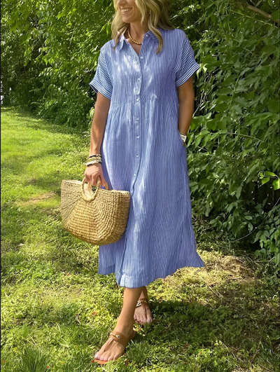 Coco - Vestido camisero a rayas con bolsillos