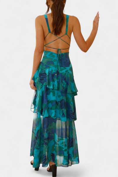 Domenica - Vestido de Gasa con Escote en V y Capas Fluídas