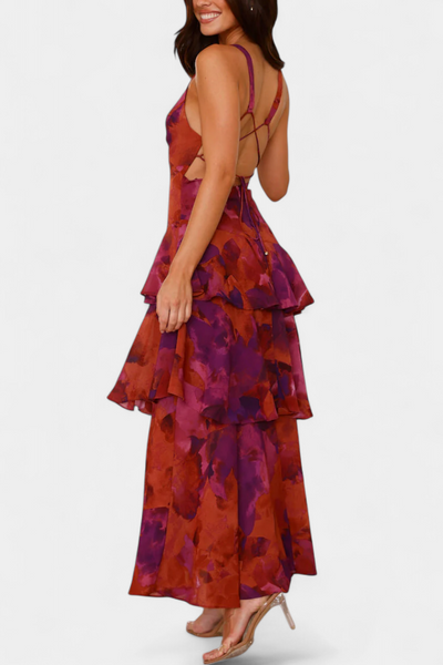 Domenica - Vestido de Gasa con Escote en V y Capas Fluídas