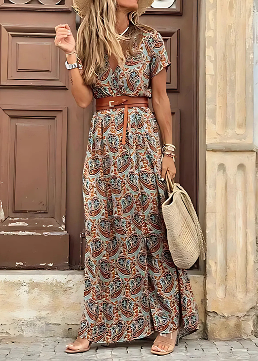 Carla - Vestido largo boho de playa con estampado floral