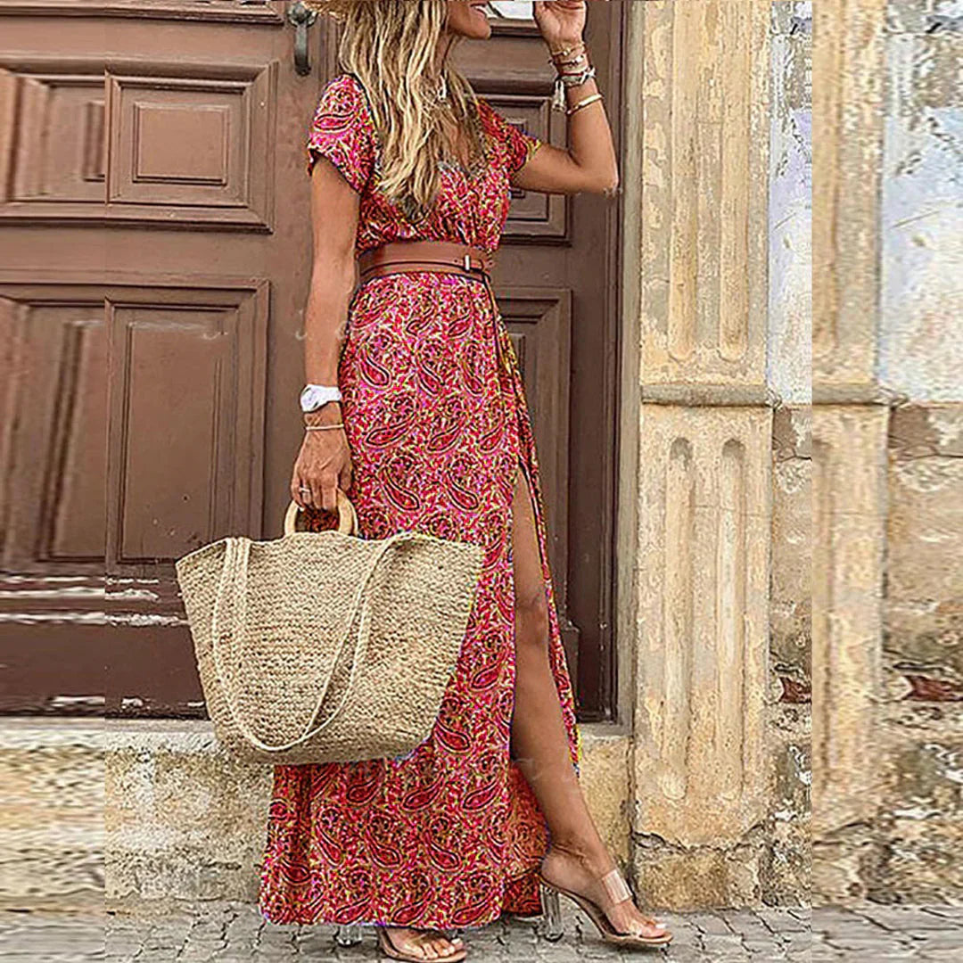Carla - Vestido largo boho de playa con estampado floral